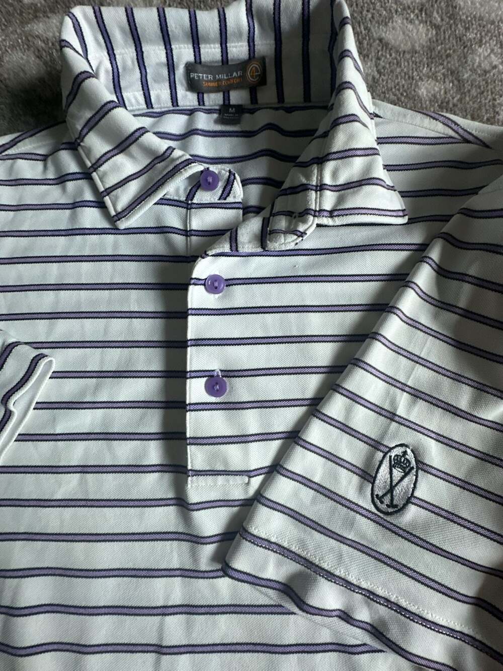 Peter Millar Summer Comfort Striped Golf Polo Size M White Purple